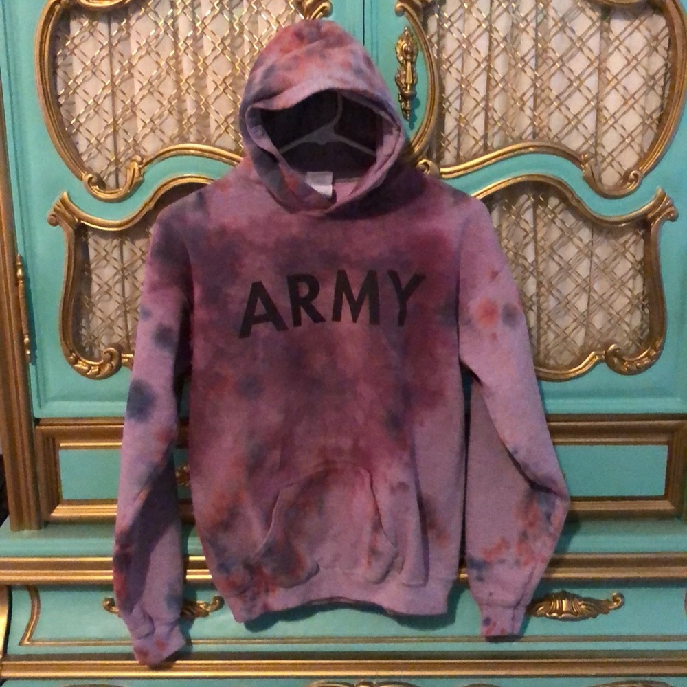 Red white and blue tie dyed army hoodie